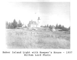 1937 photo of Baker Island shows a clear, unobstructed view of the lighthouse and keeper's house.