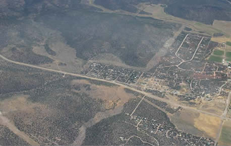 Aerial photograph of fuel breaks and the community of Central, Utah.