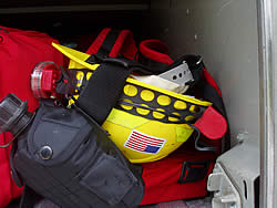 firefighter's hard hat and canteen
