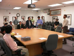 Picture of Origami birds hanging in a Fairbanks conference room during a meeting with Japanese environmental officials.