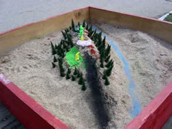 Sand table replication of landscape, forest, and fuel types.