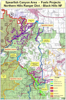 Map of Spearfish Canyon Area Fuels Projects, Northern Hills Ranger Districit, Black Hills National Forest.
