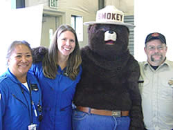 Smokey the Bear with flight nurses.