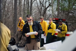 Burn boss Pete Jerkins gives safety briefing before the Gobblers Knob prescribed burn.