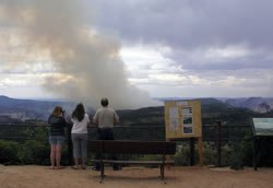 Visitors observing the Horse Fire from Lava Point.