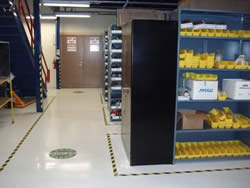 Parts shelves within the Parts Distribution Center.