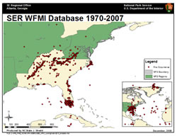 SER WFMI Database 1970-2007 map before the data was cleaned up.