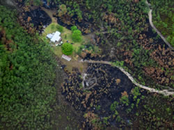 An aerial view of burned area.