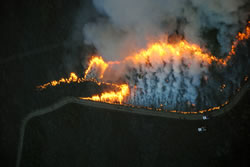 An aerial view of a burnout operation on the Jarhead Fire.