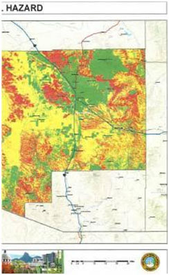 A wildfire hazard map of eastern Pima County.