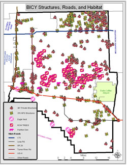 Map: Big Cypress Structures, Roads, and Habitat.