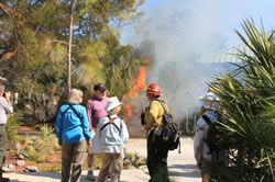 Burn boss trainee Chris Lindquist discusses the burn with members of the Dade County chapter of the Native Plant Society.