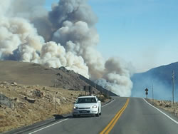 View of the Fern Lake Fire from Trail Ridge Road.